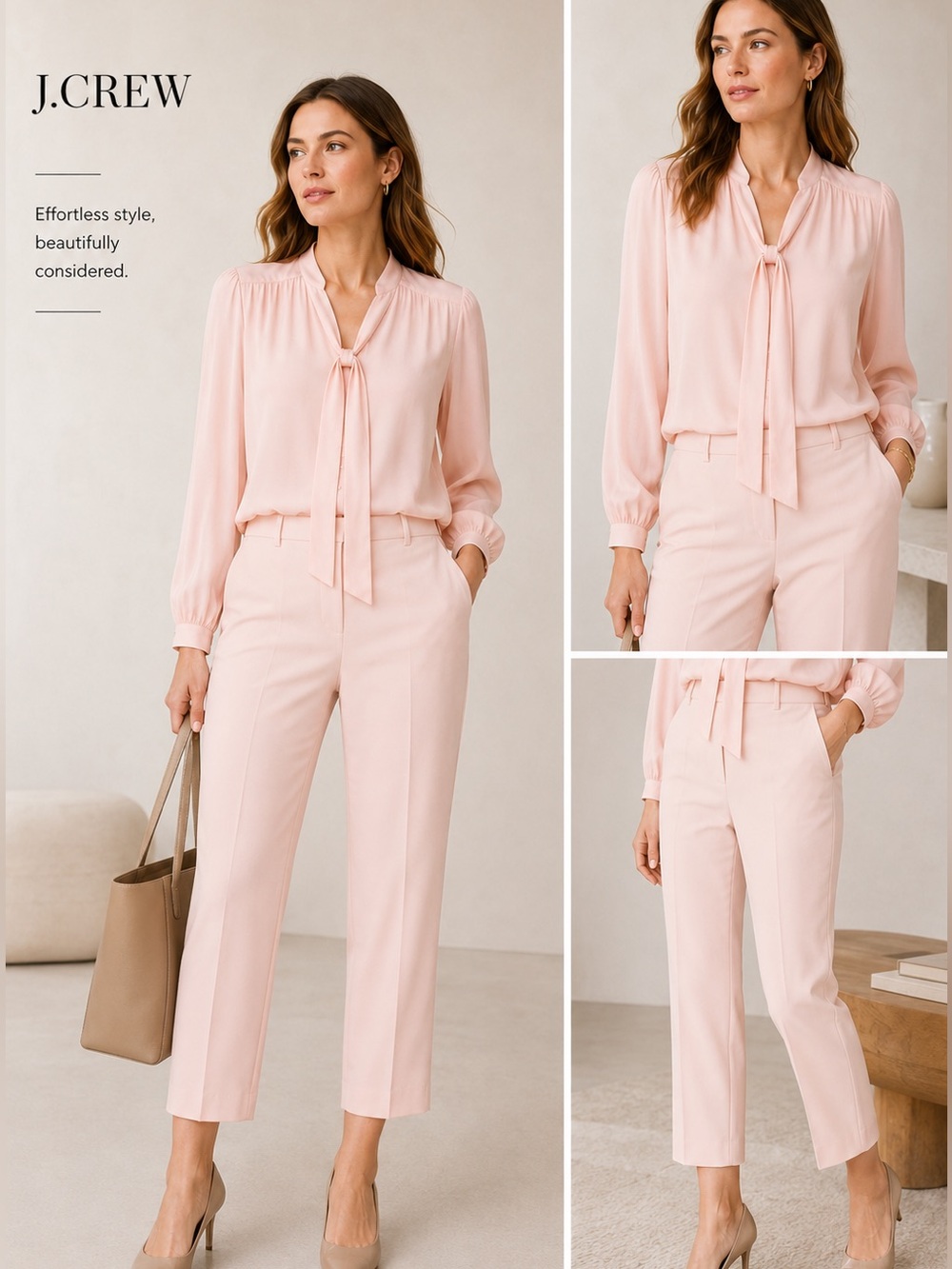 J Crew 365 Tailored Cropped Wide-Leg Pants in Light Pink